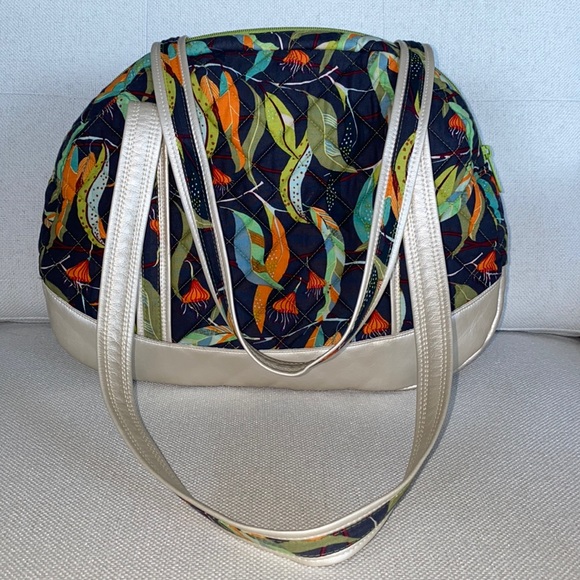 Handmade by Nancy O’Roarke Shoulder Handbag Purse Navy Colorful Leaf Gold Trim - Picture 1 of 11